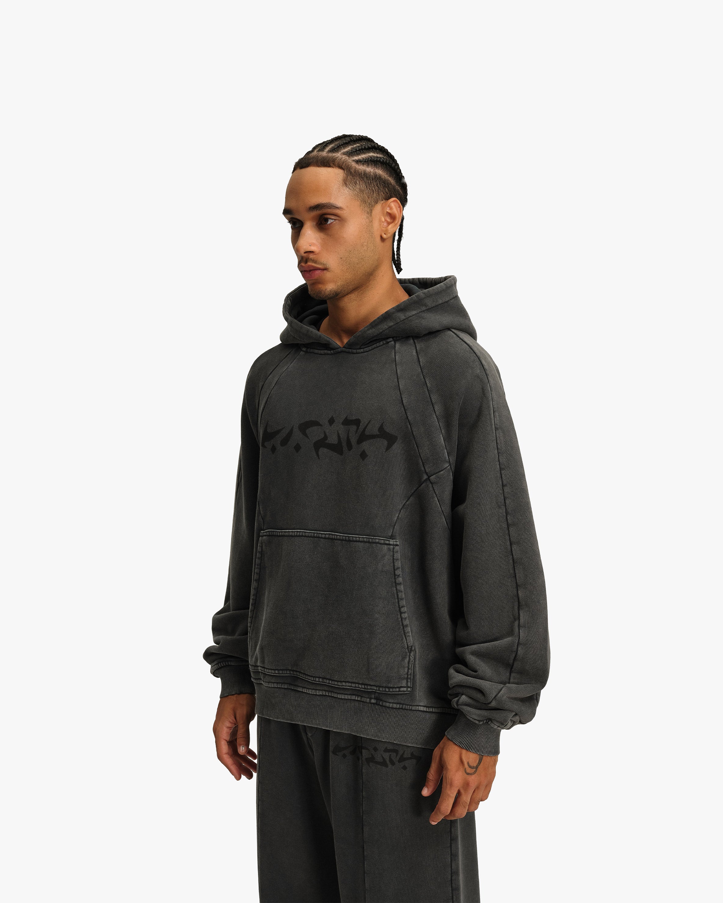 ACID WASHED HOODIE DARK GREY - Image 4