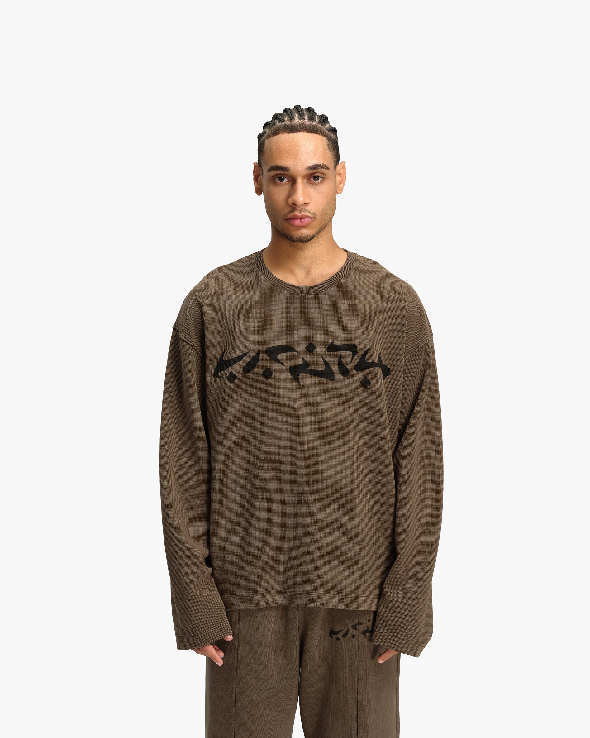 ACID WASHED WAFFLE LONGSLEEVE BROWN - Image 2