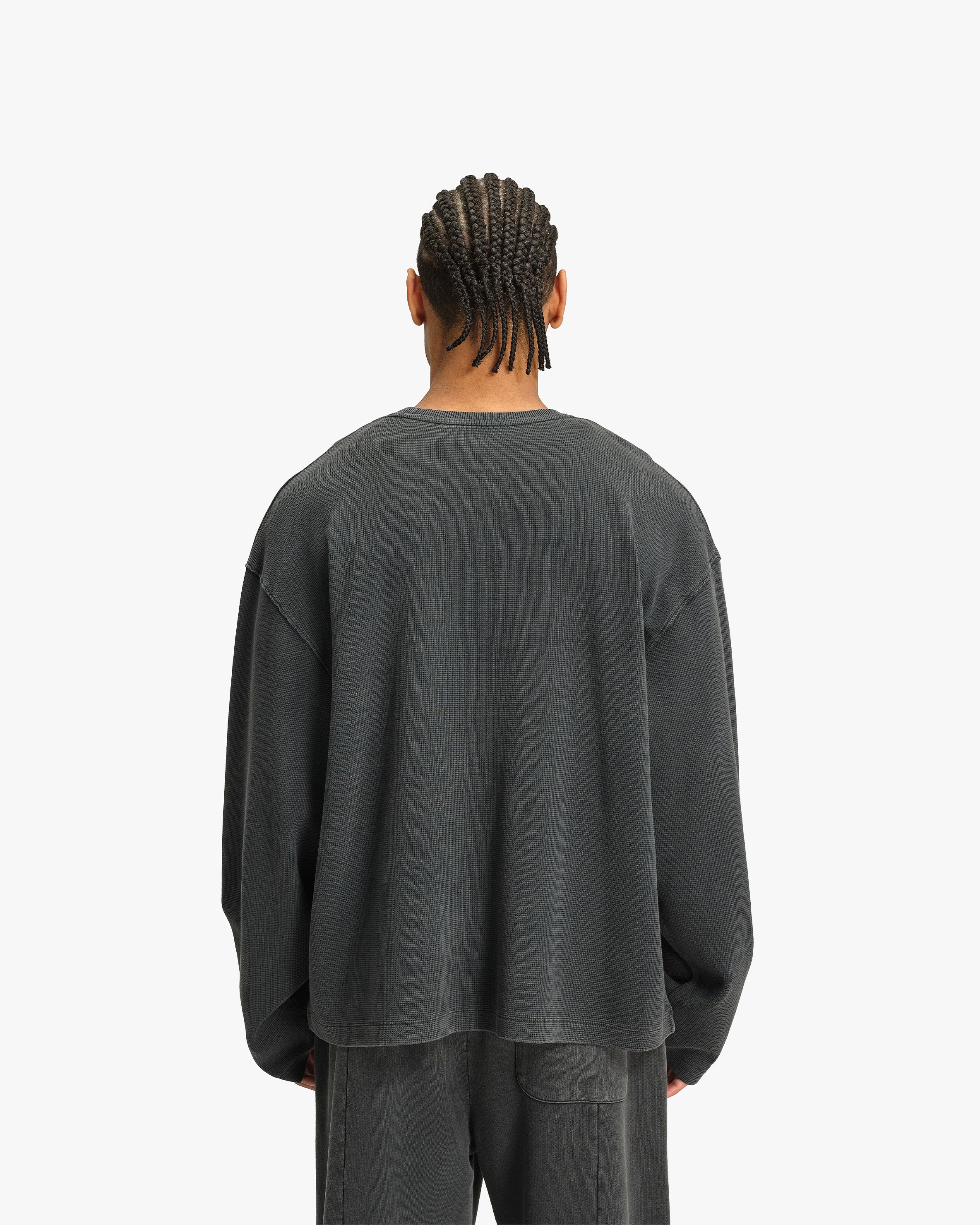 ACID WASHED WAFFLE LONGSLEEVE DARK GREY - Image 6