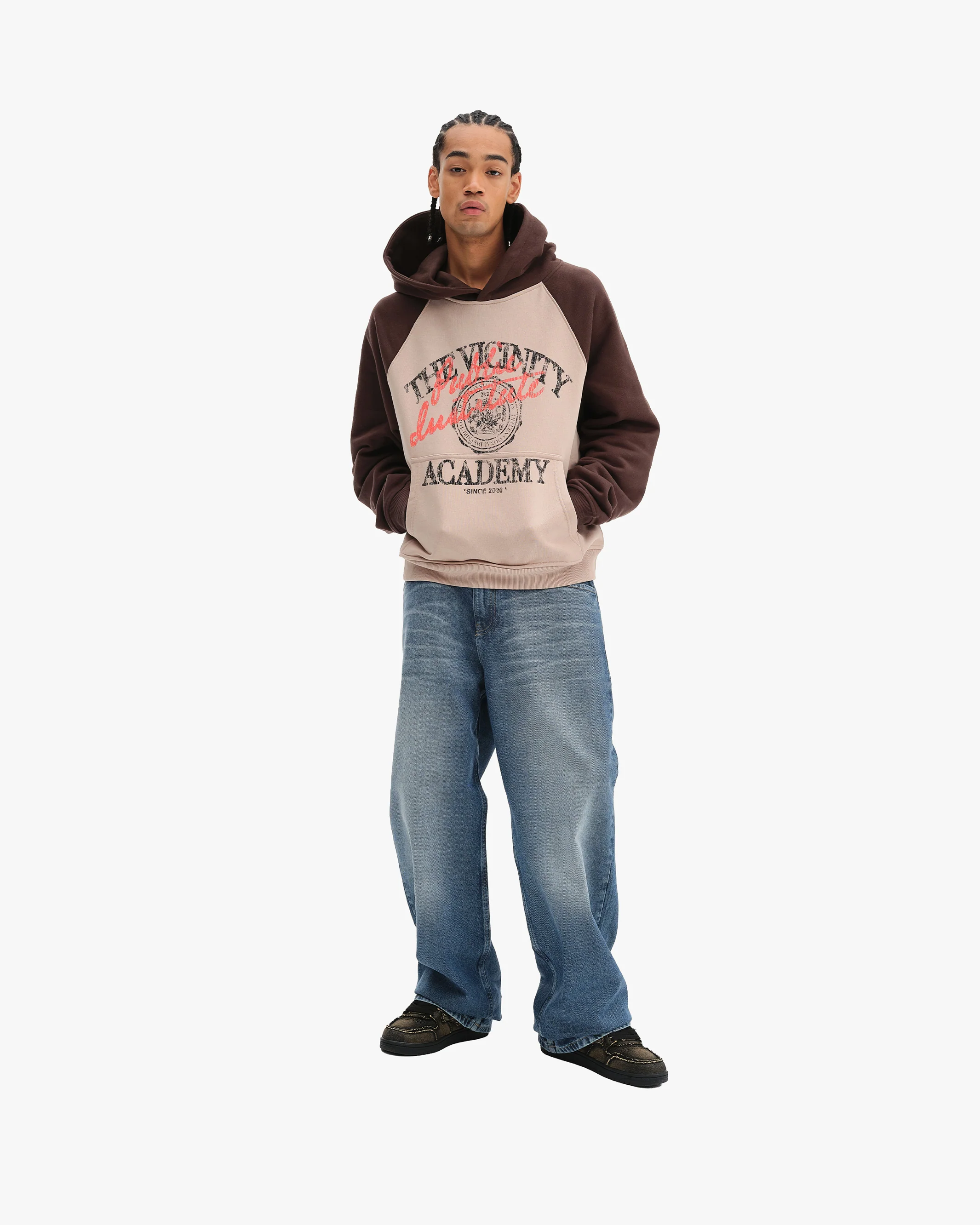 BICOLOR PUBLIC INSTITUTE HOODIE BROWN/CREAM - Image 8