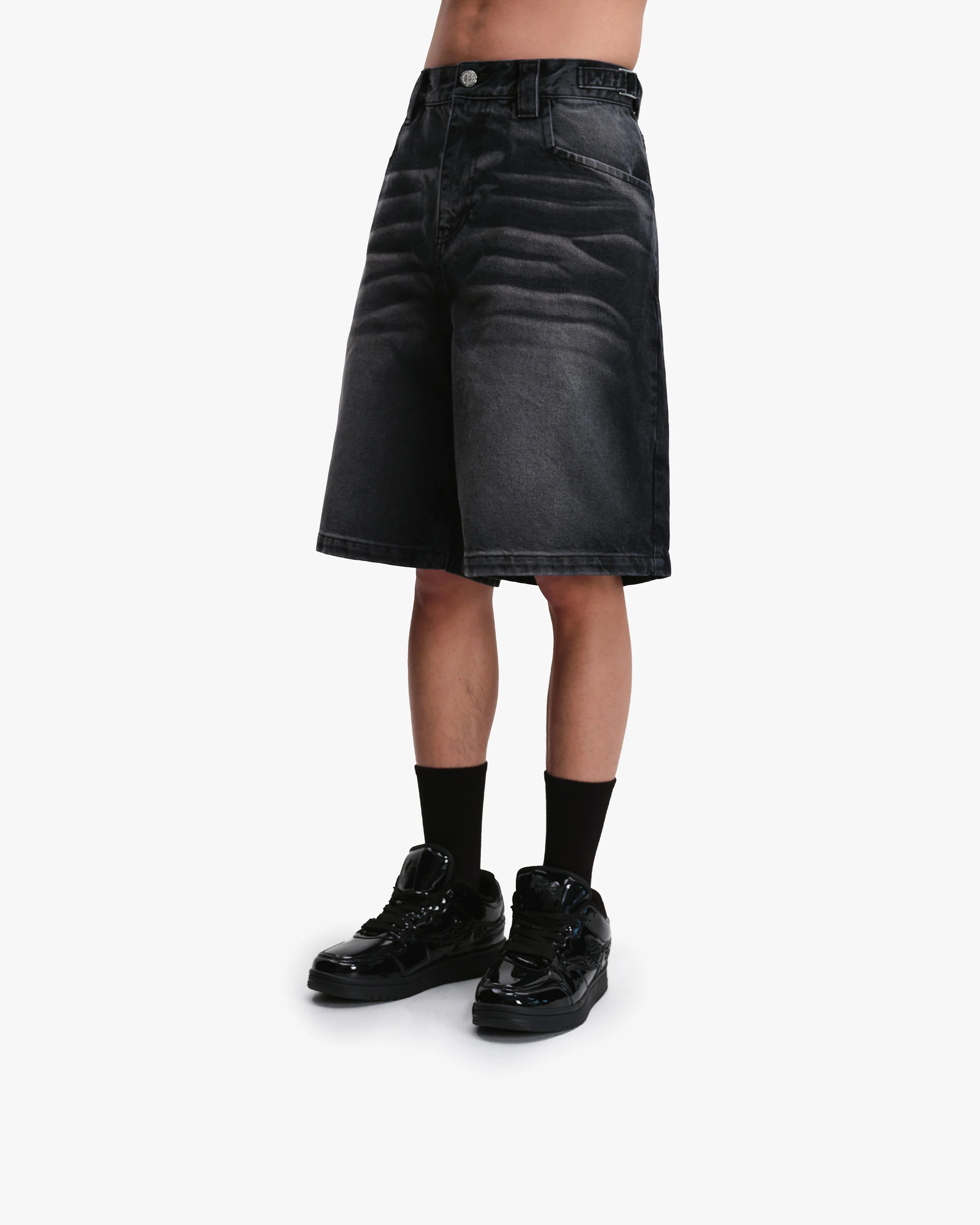 FADED BLACK DENIM JORTS - Image 4