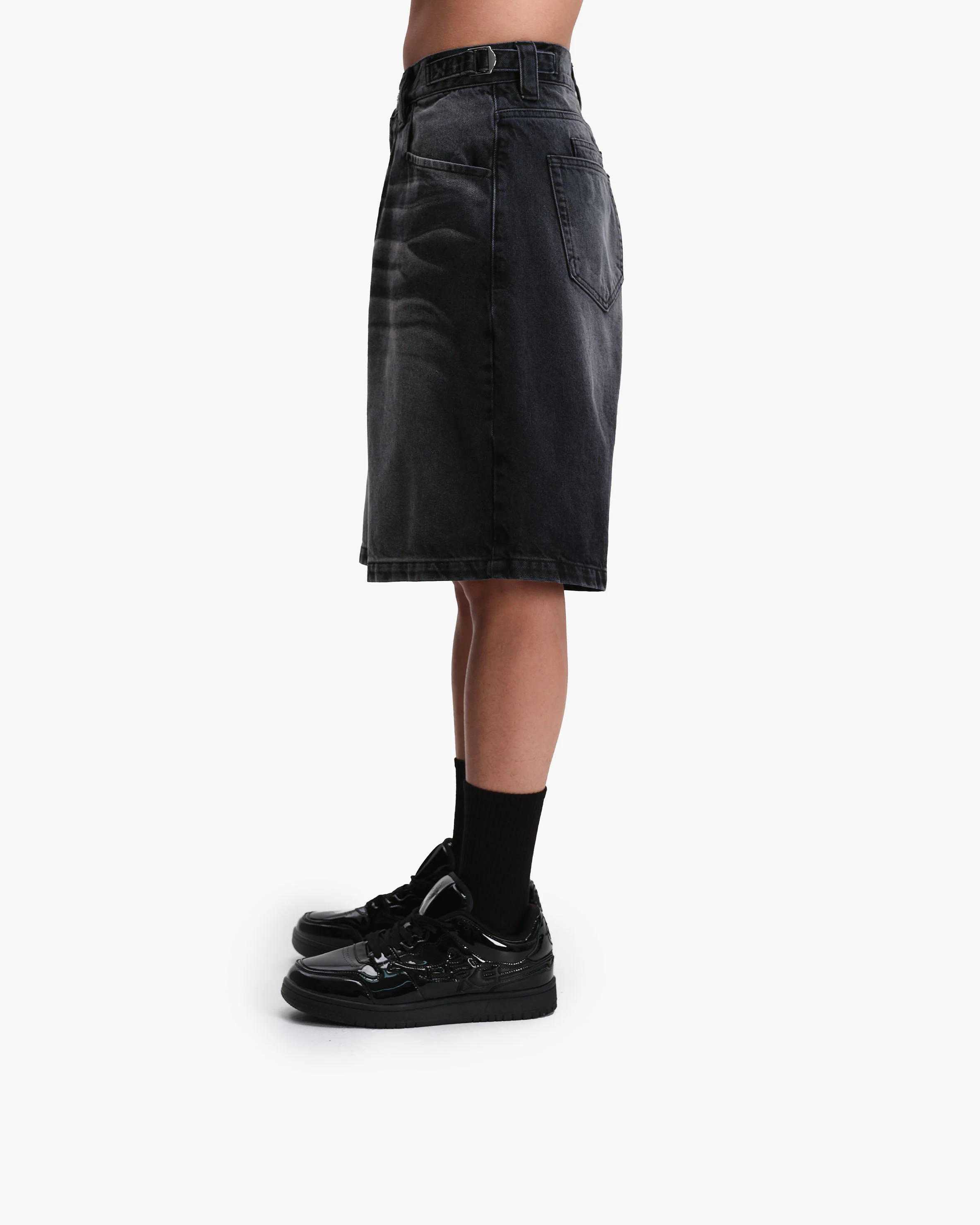 FADED BLACK DENIM JORTS - Image 5