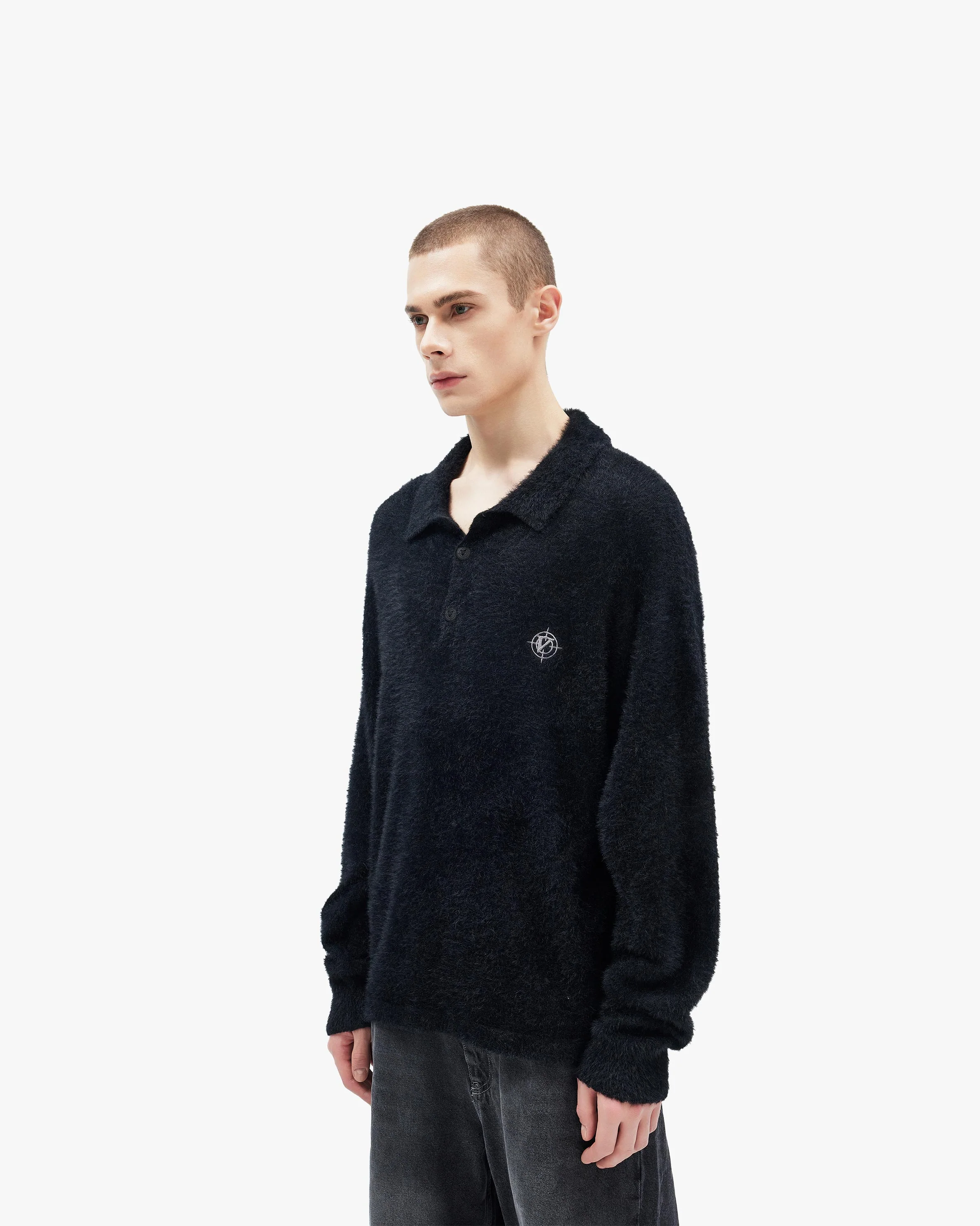 FAUX MINK POLO SWEATER BLACK - Image 4