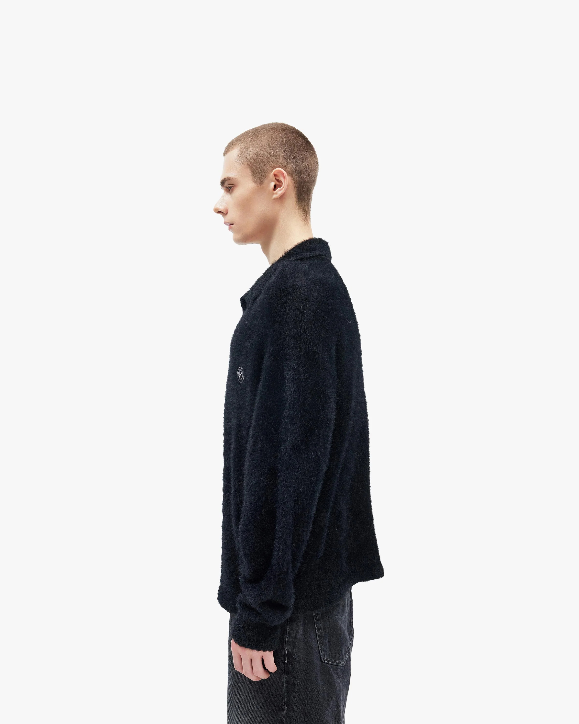 FAUX MINK POLO SWEATER BLACK - Image 5