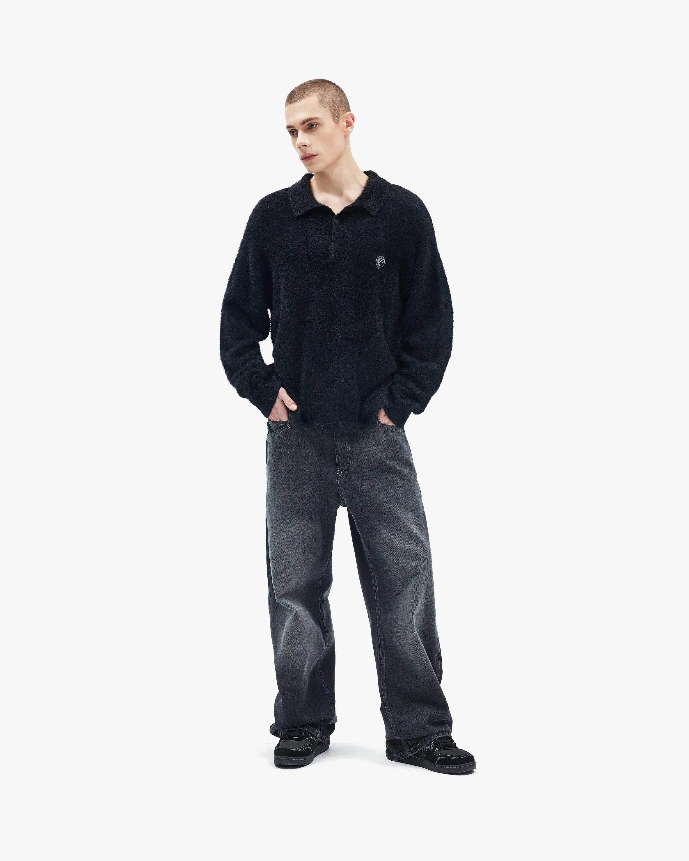 FAUX MINK POLO SWEATER BLACK - Image 7