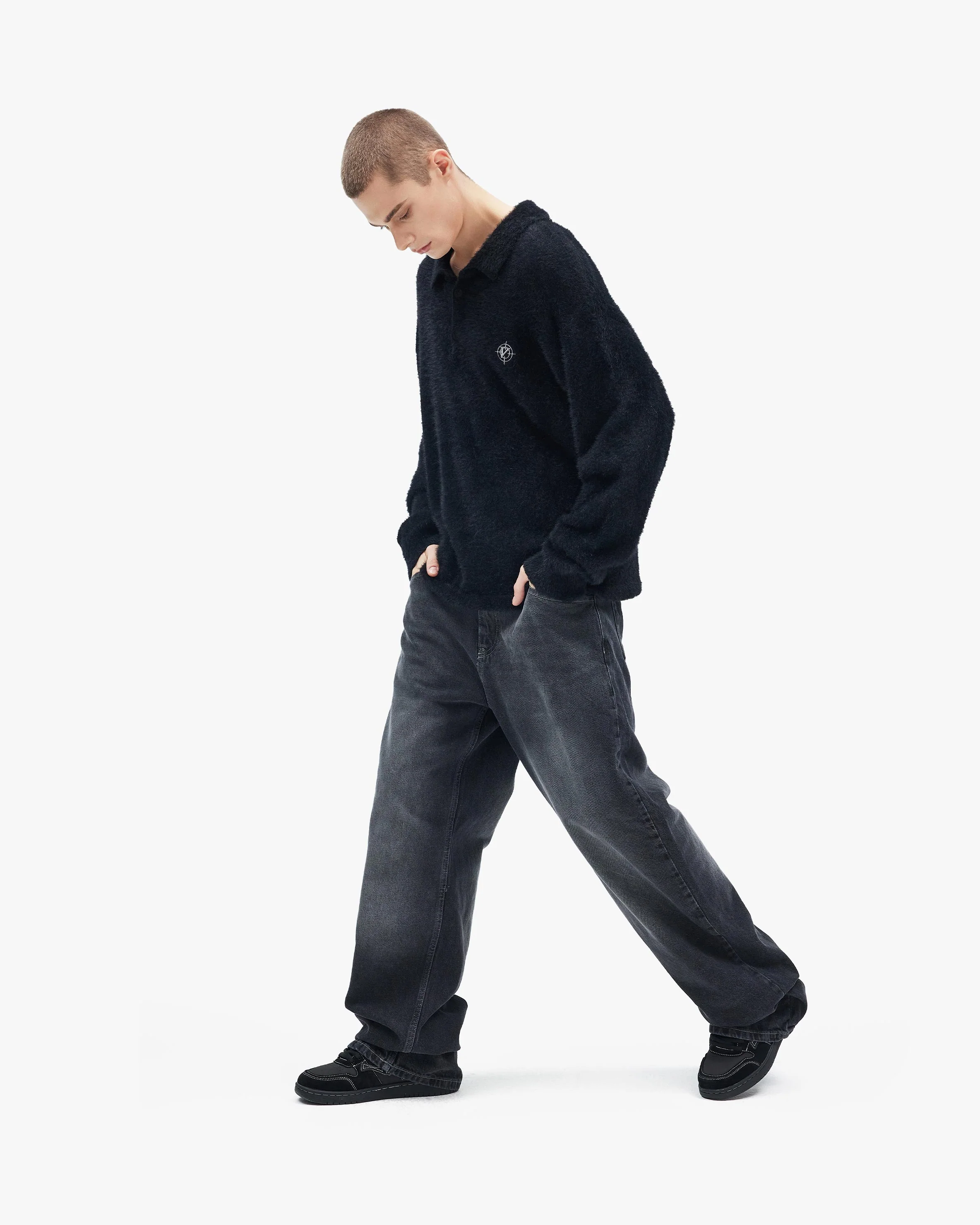 FAUX MINK POLO SWEATER BLACK - Image 8