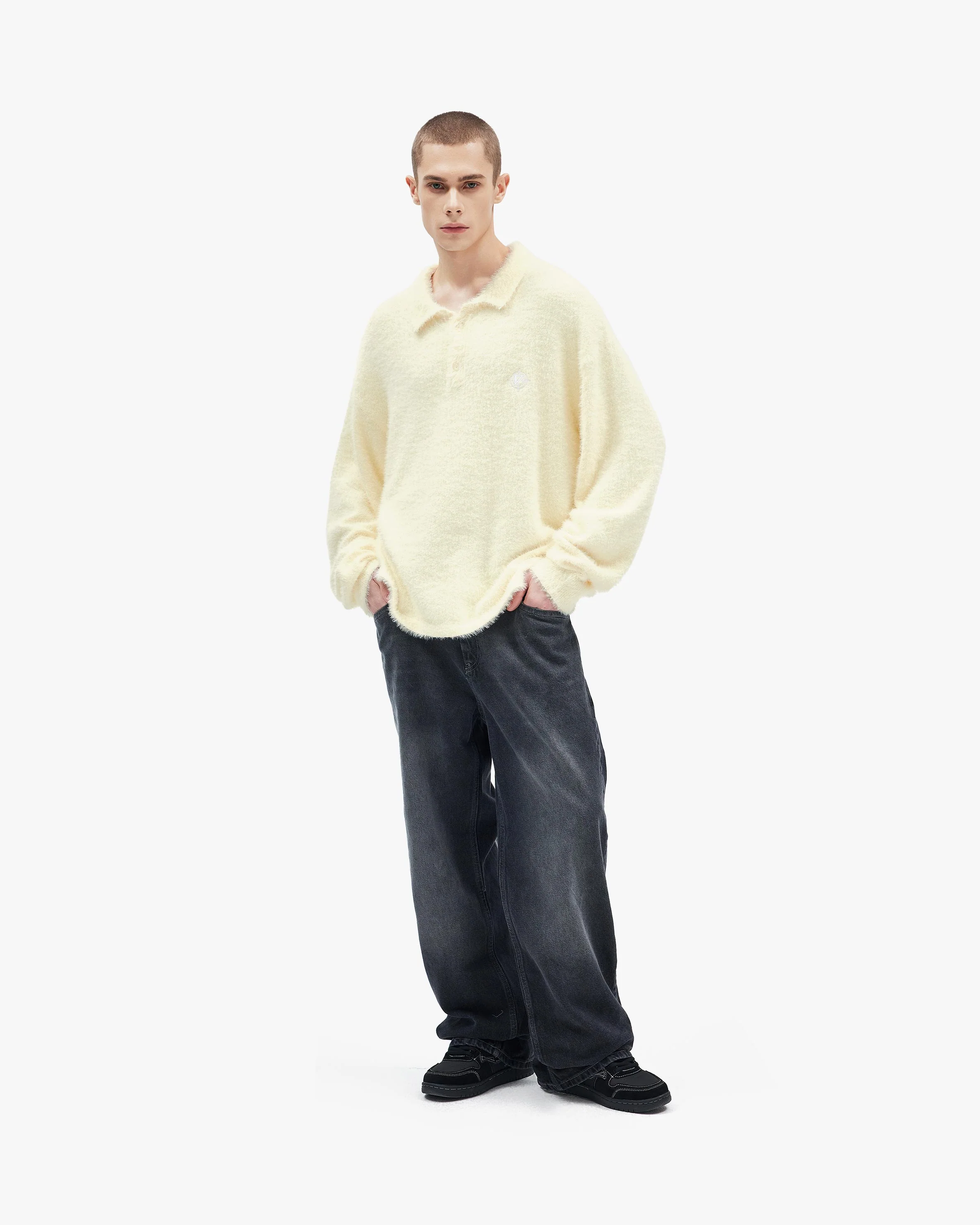 FAUX MINK POLO SWEATER CREAM - Image 6