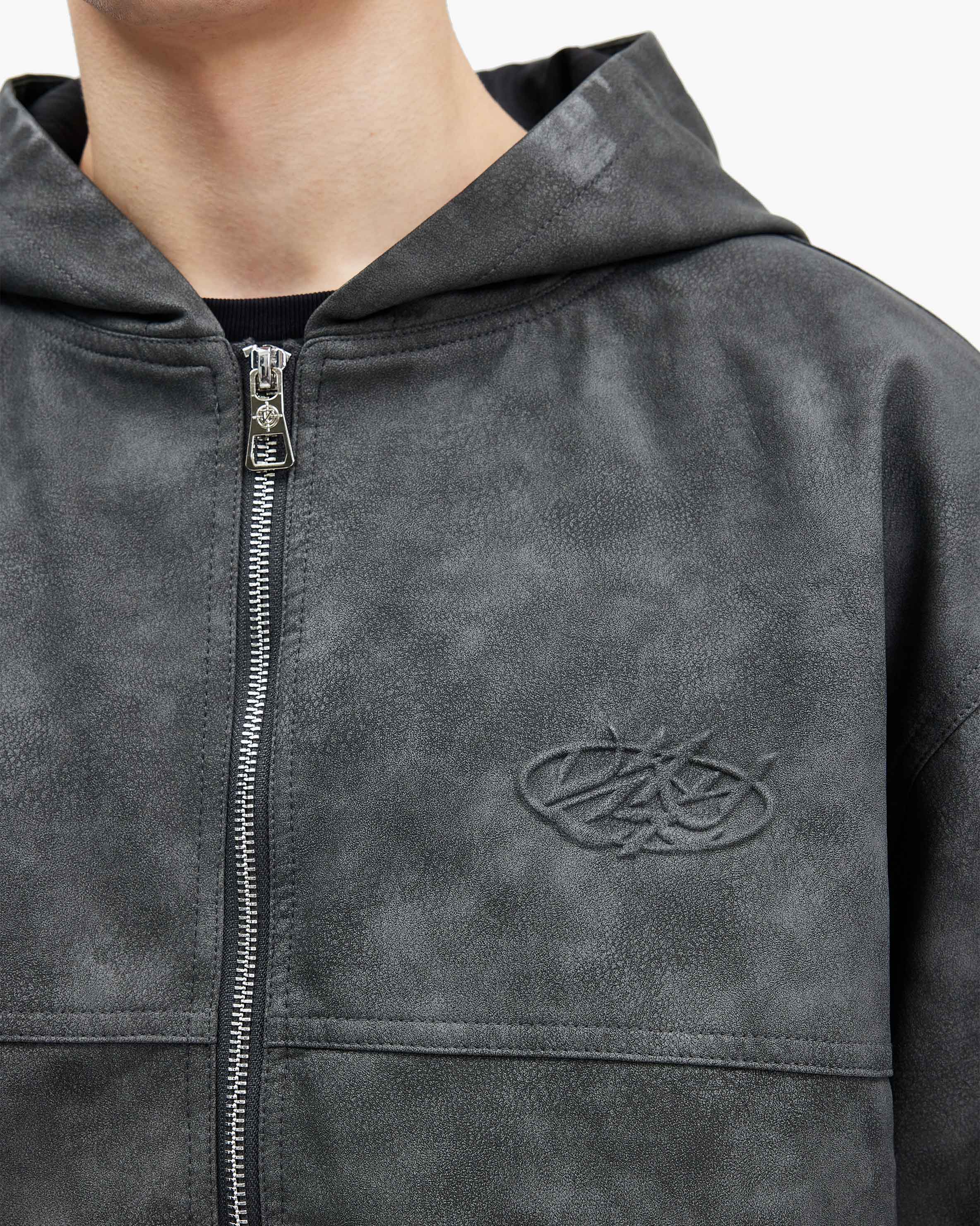 SCRIPT LOGO LEATHER JACKET GREY - Image 9