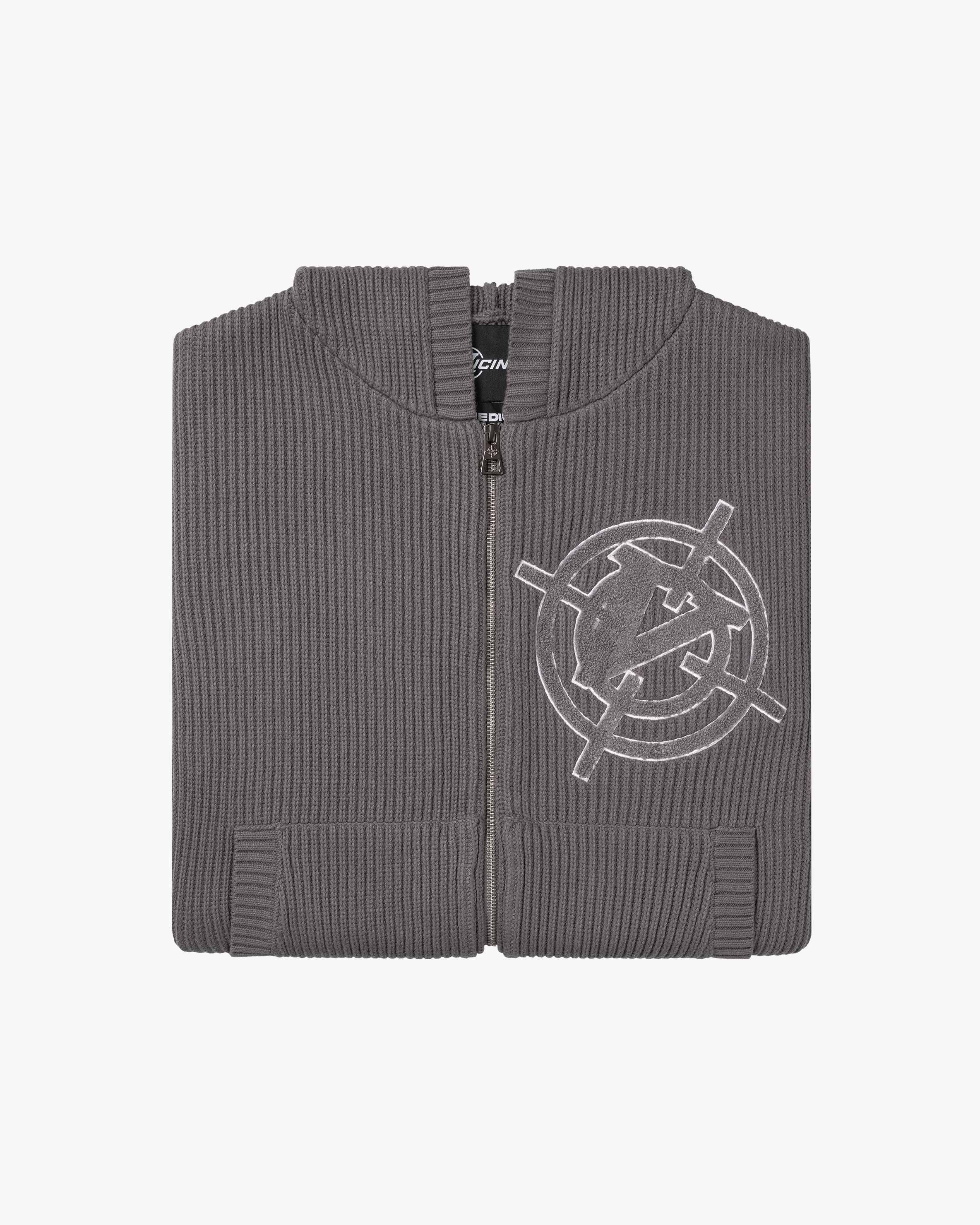 V-LOGO KNIT ZIP HOODIE ASH GREY - Image 10