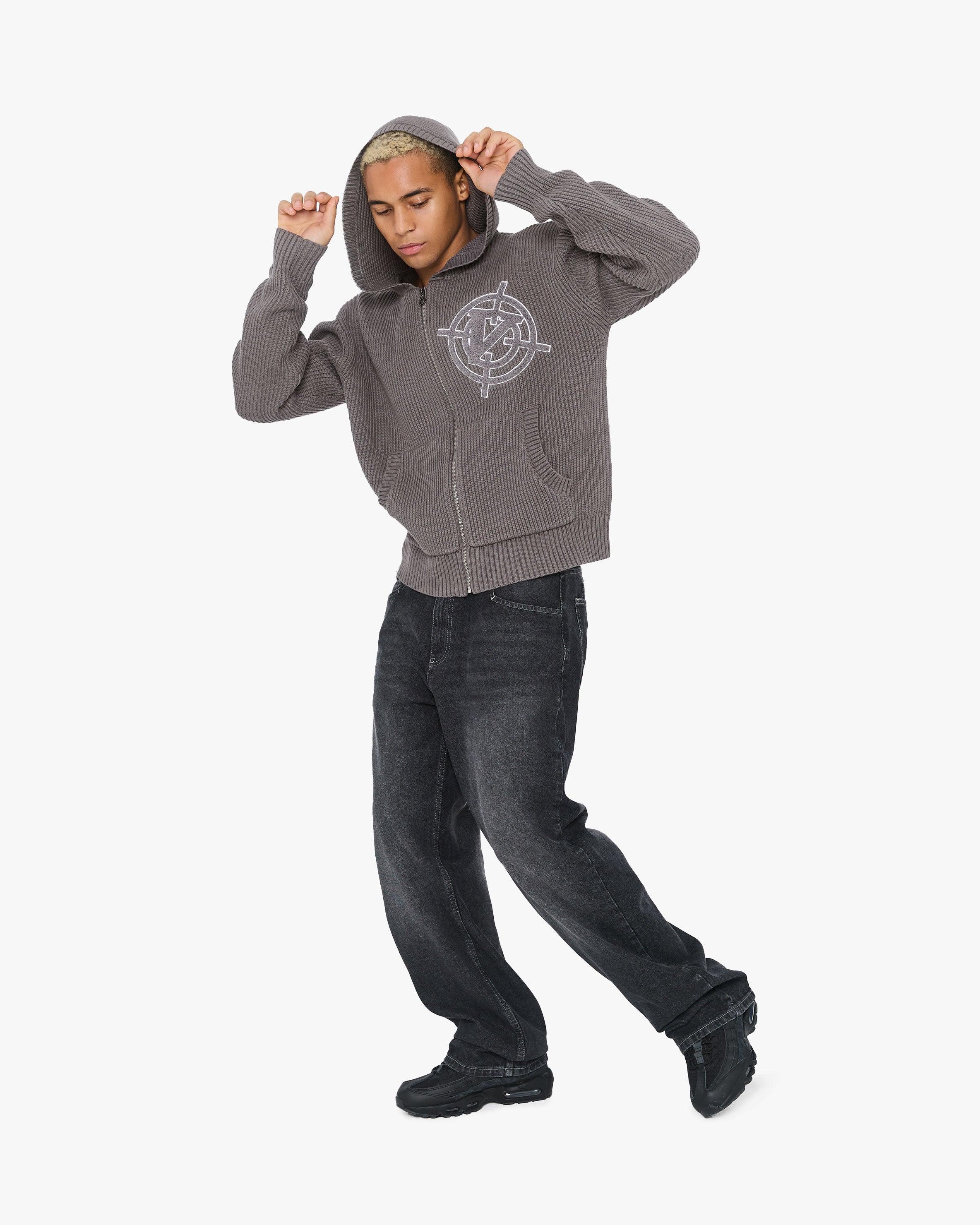 V-LOGO KNIT ZIP HOODIE ASH GREY - Image 8