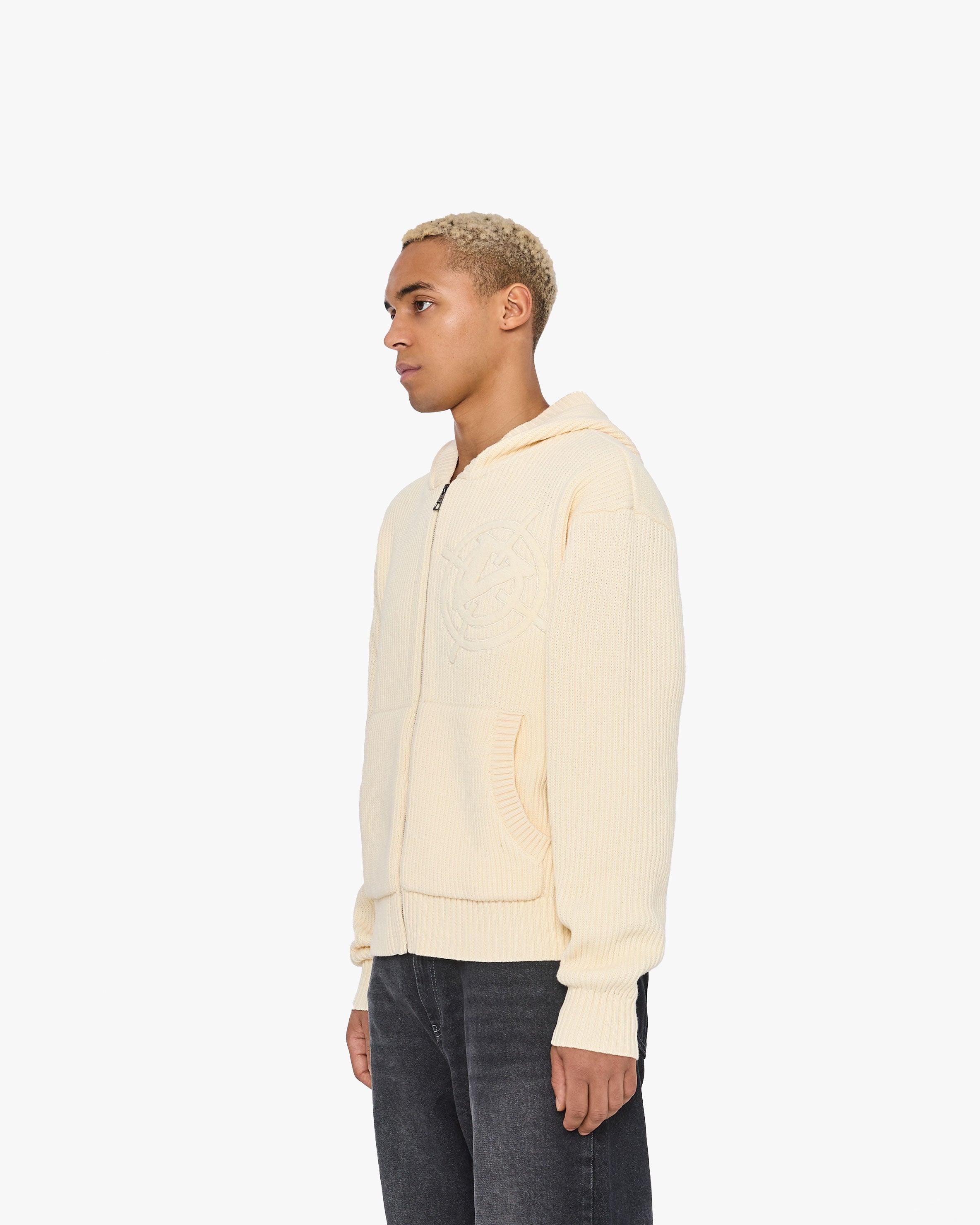 V-LOGO KNIT ZIP HOODIE BEIGE - Image 4