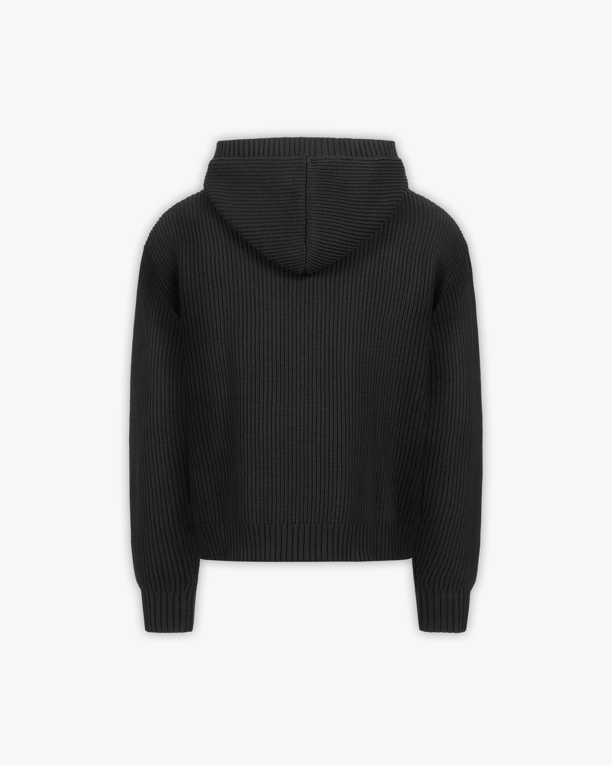 V-LOGO KNIT ZIP HOODIE BLACK - Image 3