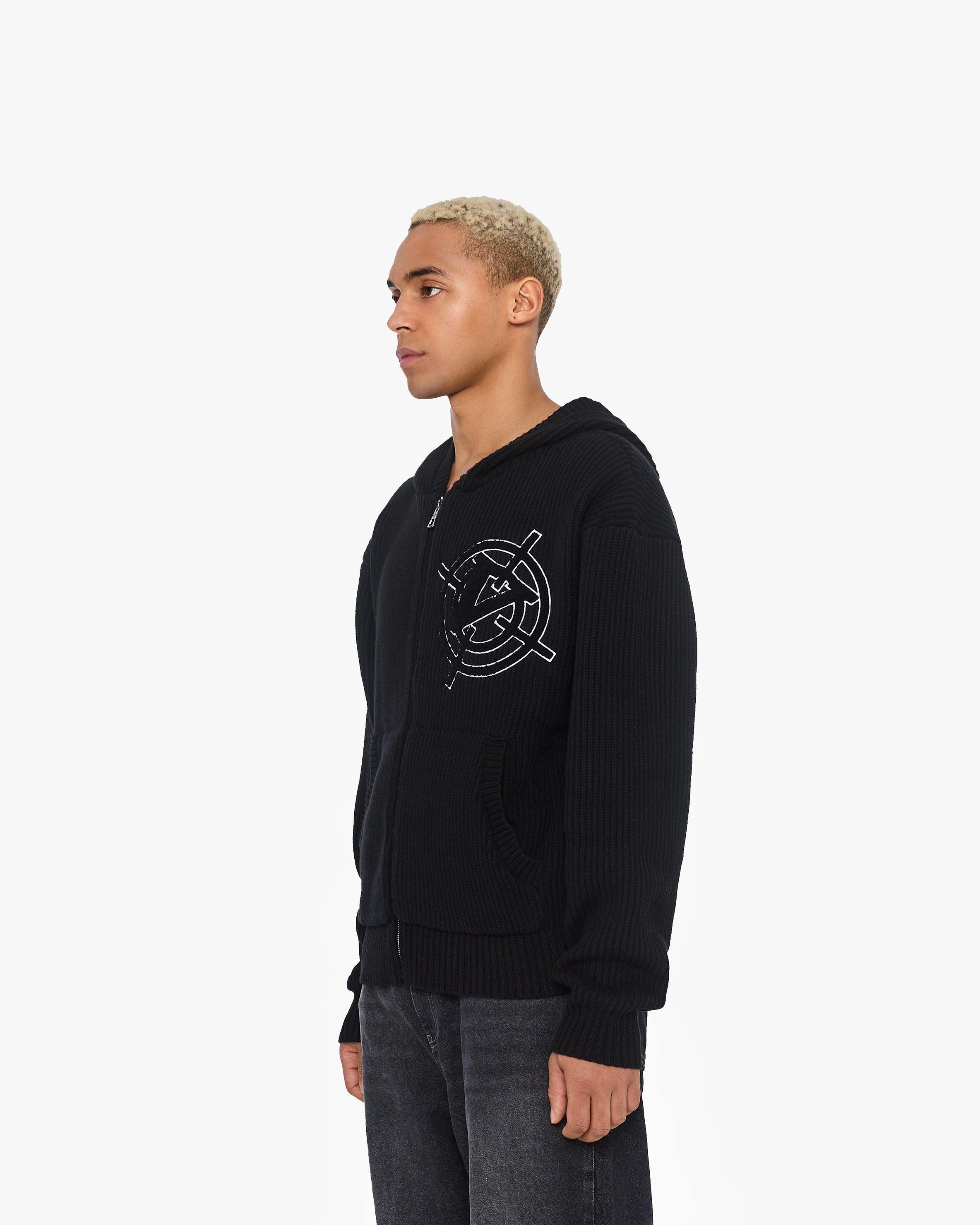 V-LOGO KNIT ZIP HOODIE BLACK - Image 4