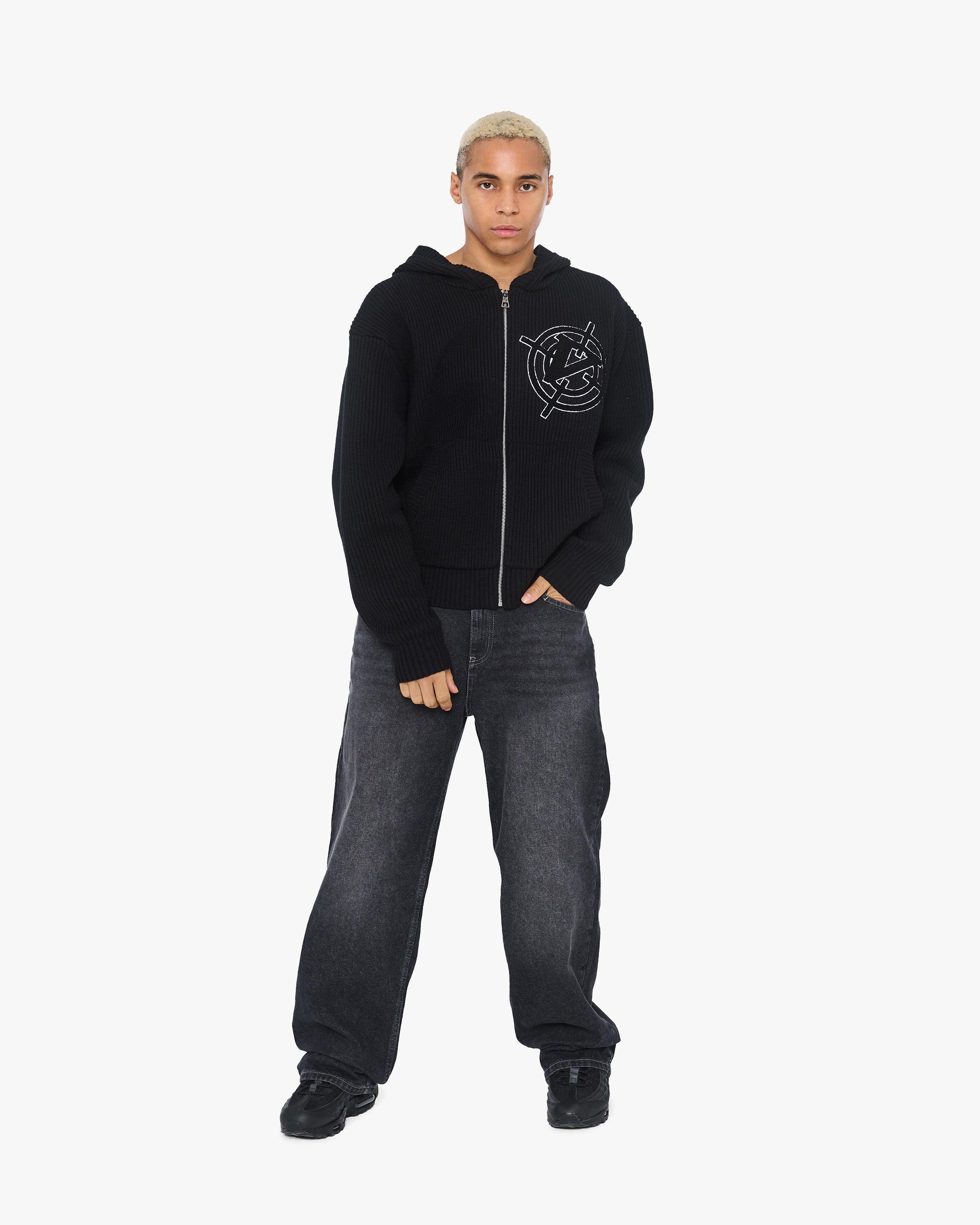 V-LOGO KNIT ZIP HOODIE BLACK - Image 7