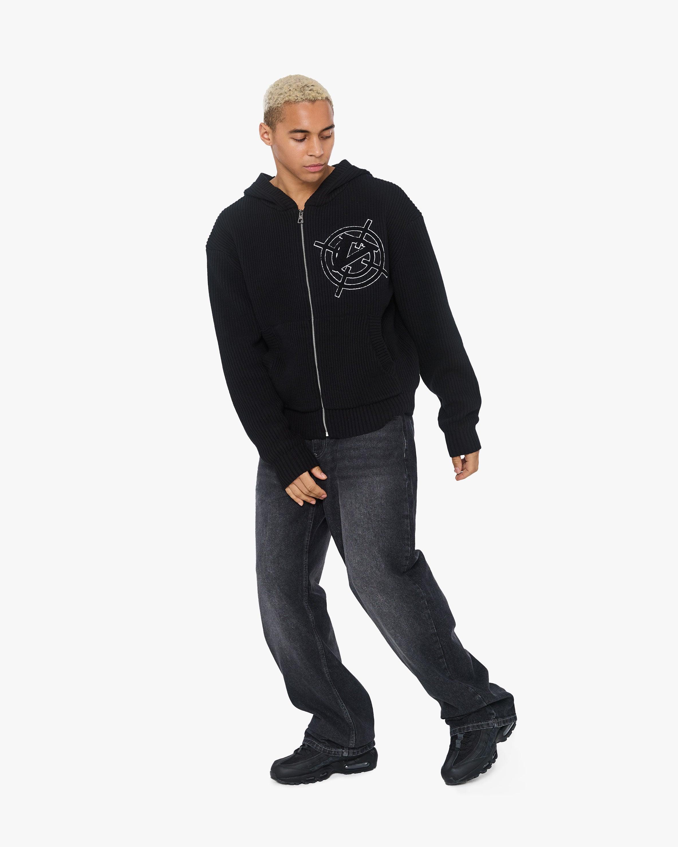 V-LOGO KNIT ZIP HOODIE BLACK - Image 8
