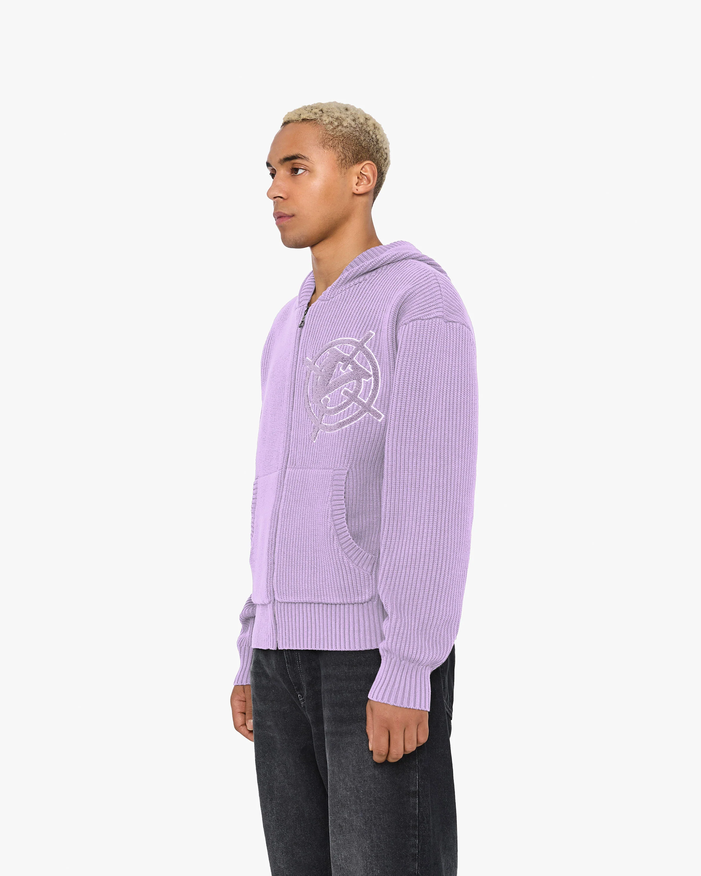V-LOGO KNIT ZIP HOODIE LAVENDER - Image 3