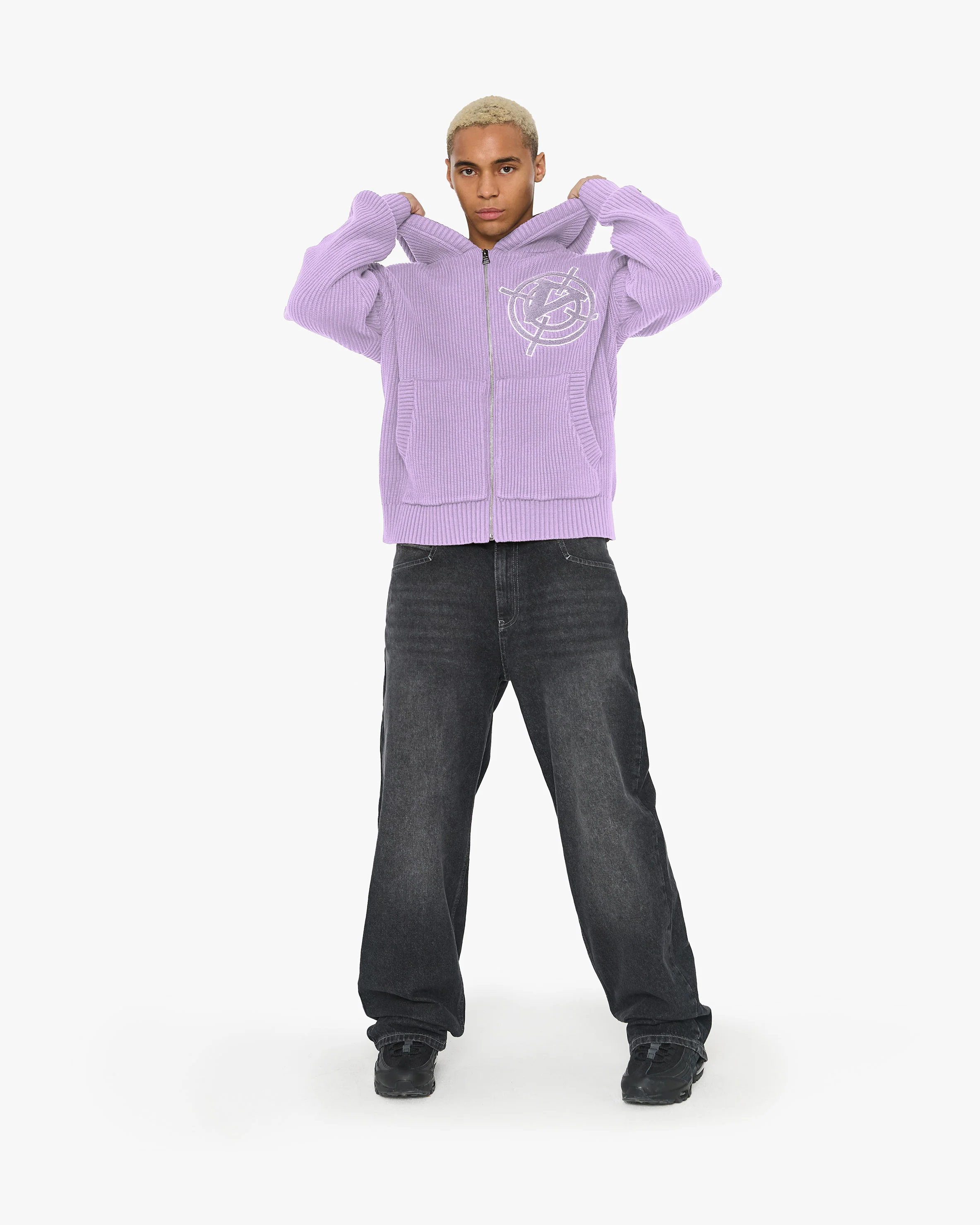V-LOGO KNIT ZIP HOODIE LAVENDER - Image 7
