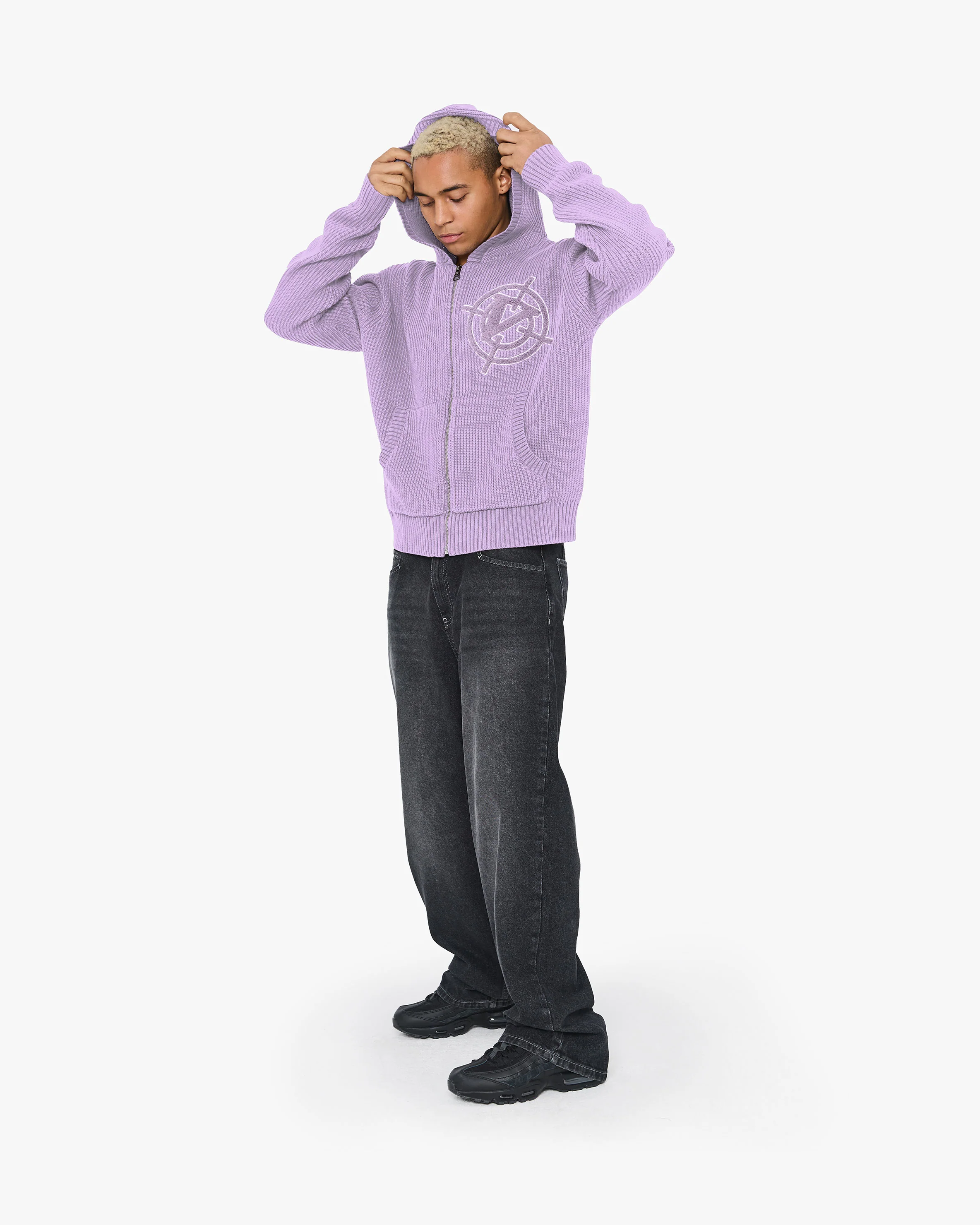 V-LOGO KNIT ZIP HOODIE LAVENDER - Image 8