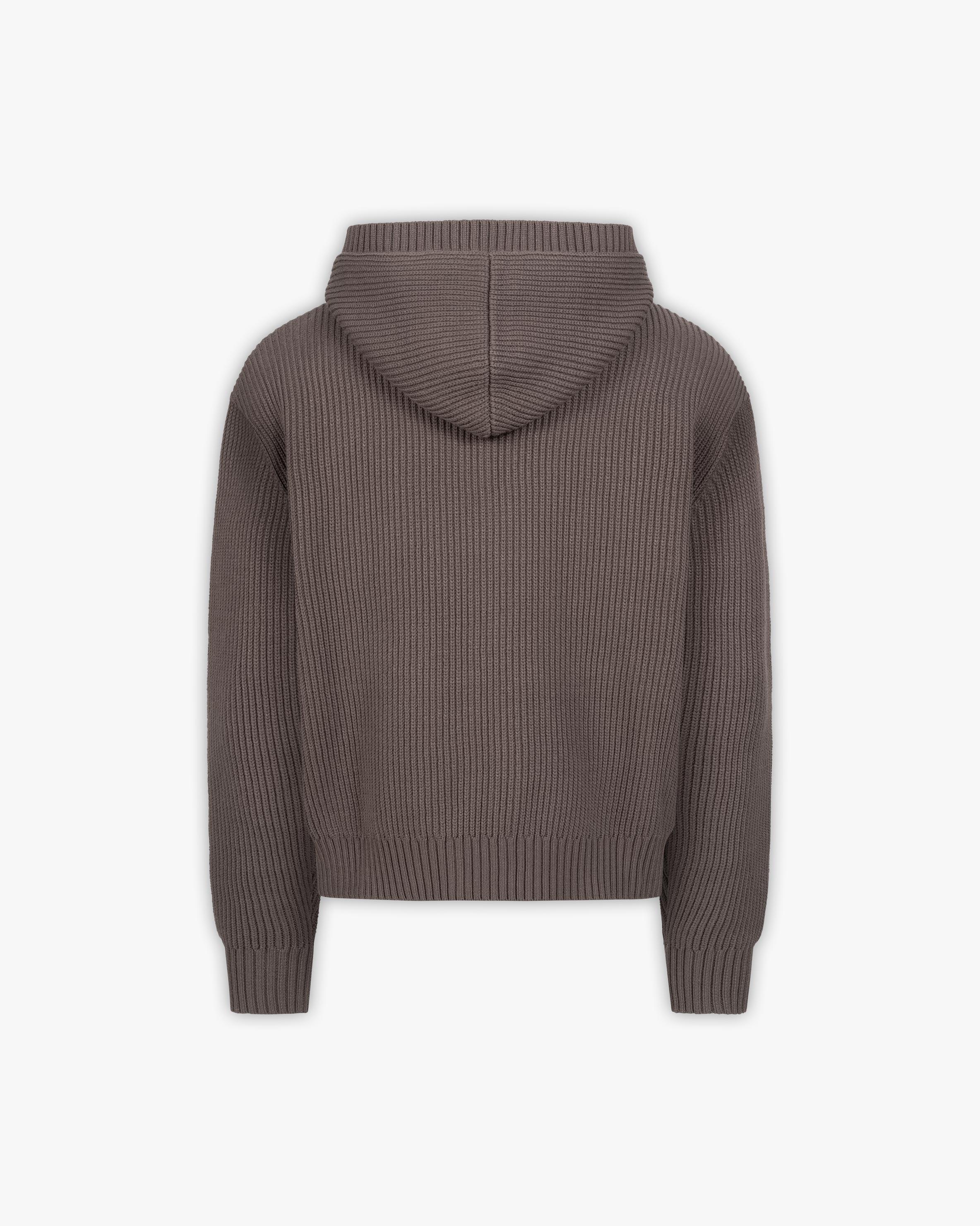 V-LOGO KNIT ZIP HOODIE MUD BROWN - Image 3