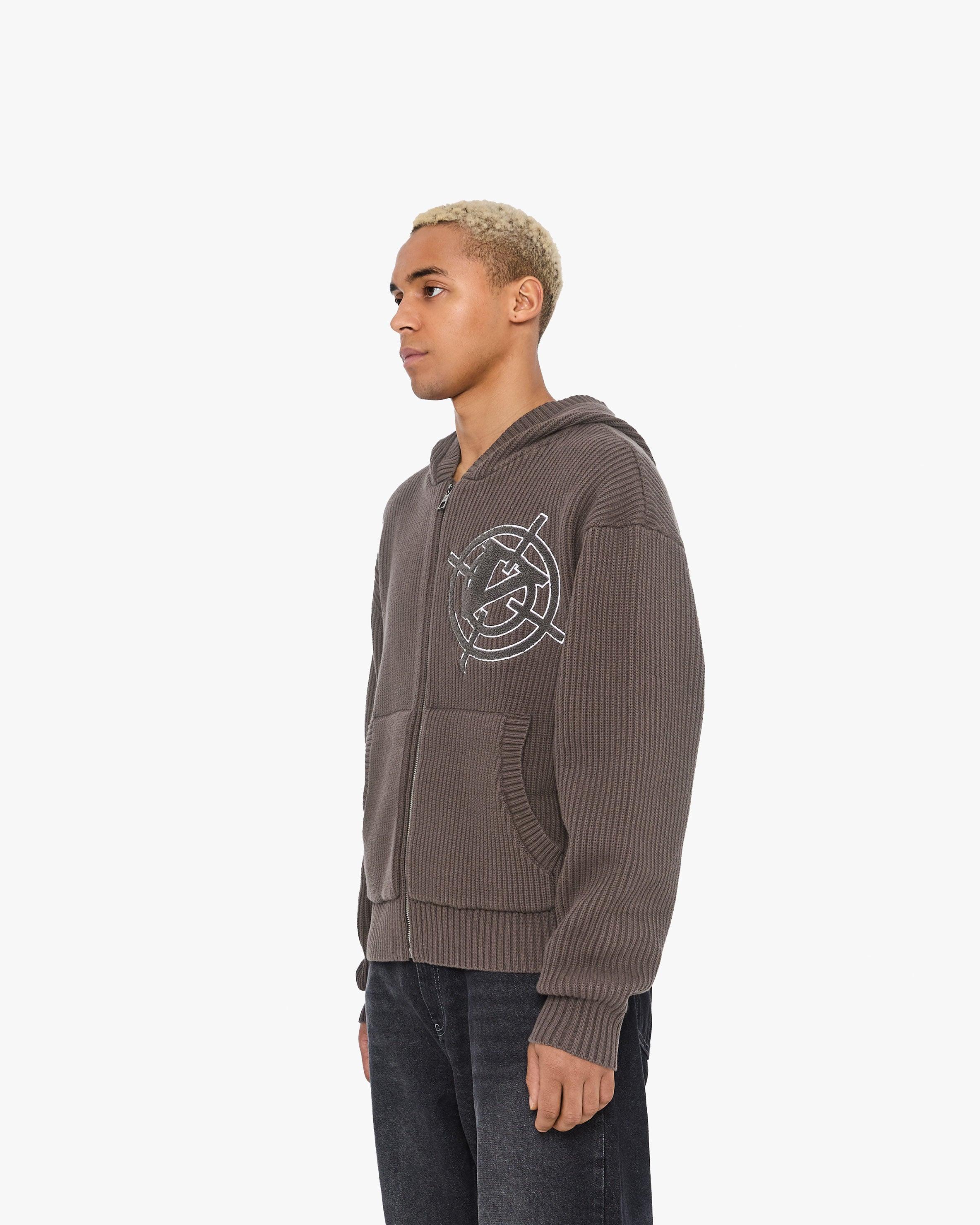V-LOGO KNIT ZIP HOODIE MUD BROWN - Image 4