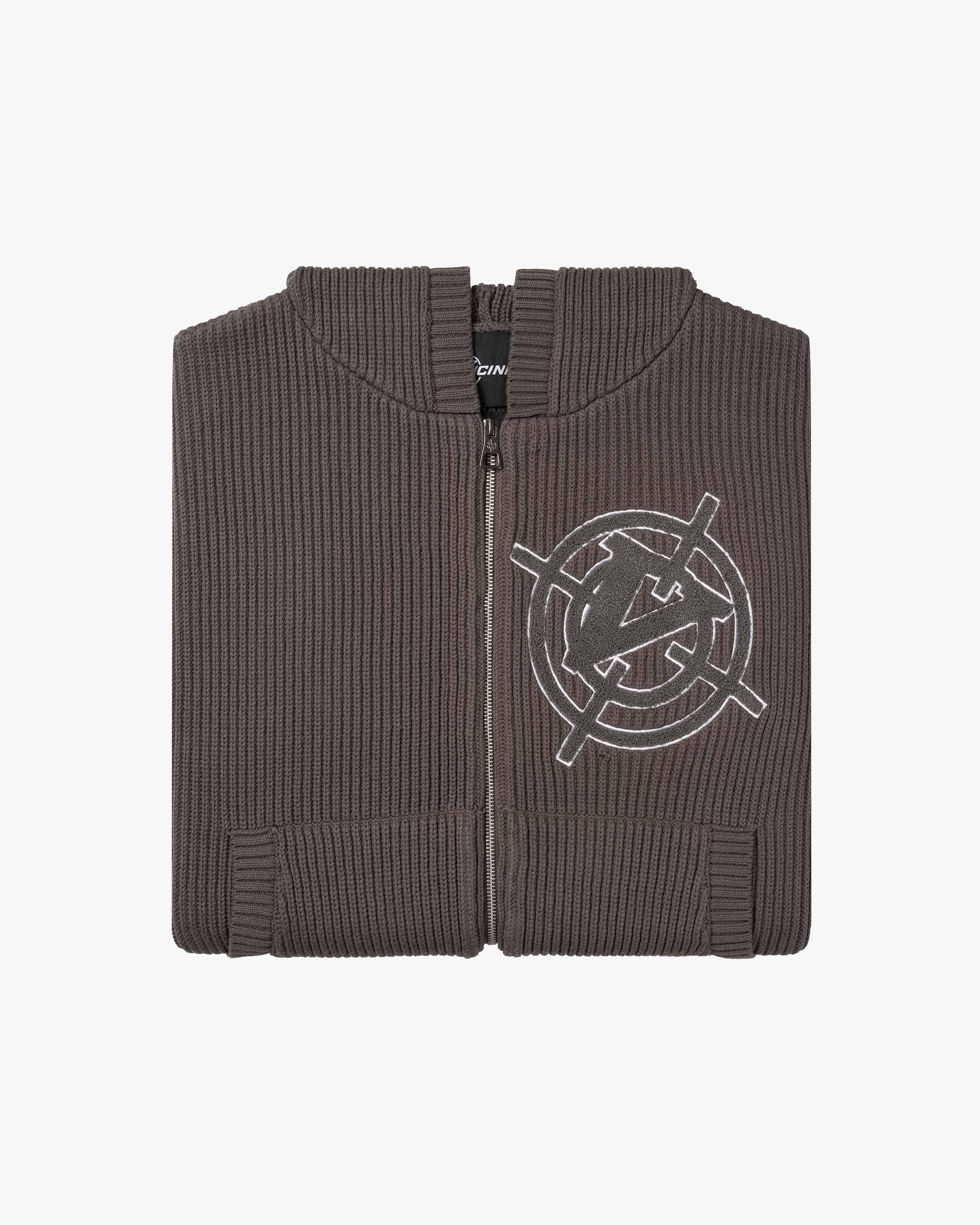 V-LOGO KNIT ZIP HOODIE MUD BROWN - Image 8