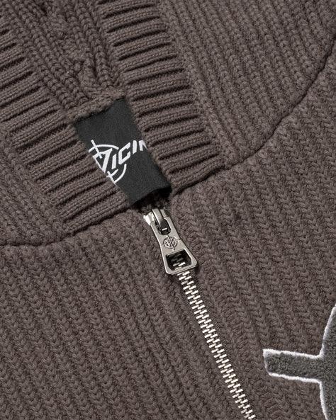V-LOGO KNIT ZIP HOODIE MUD BROWN - Image 9