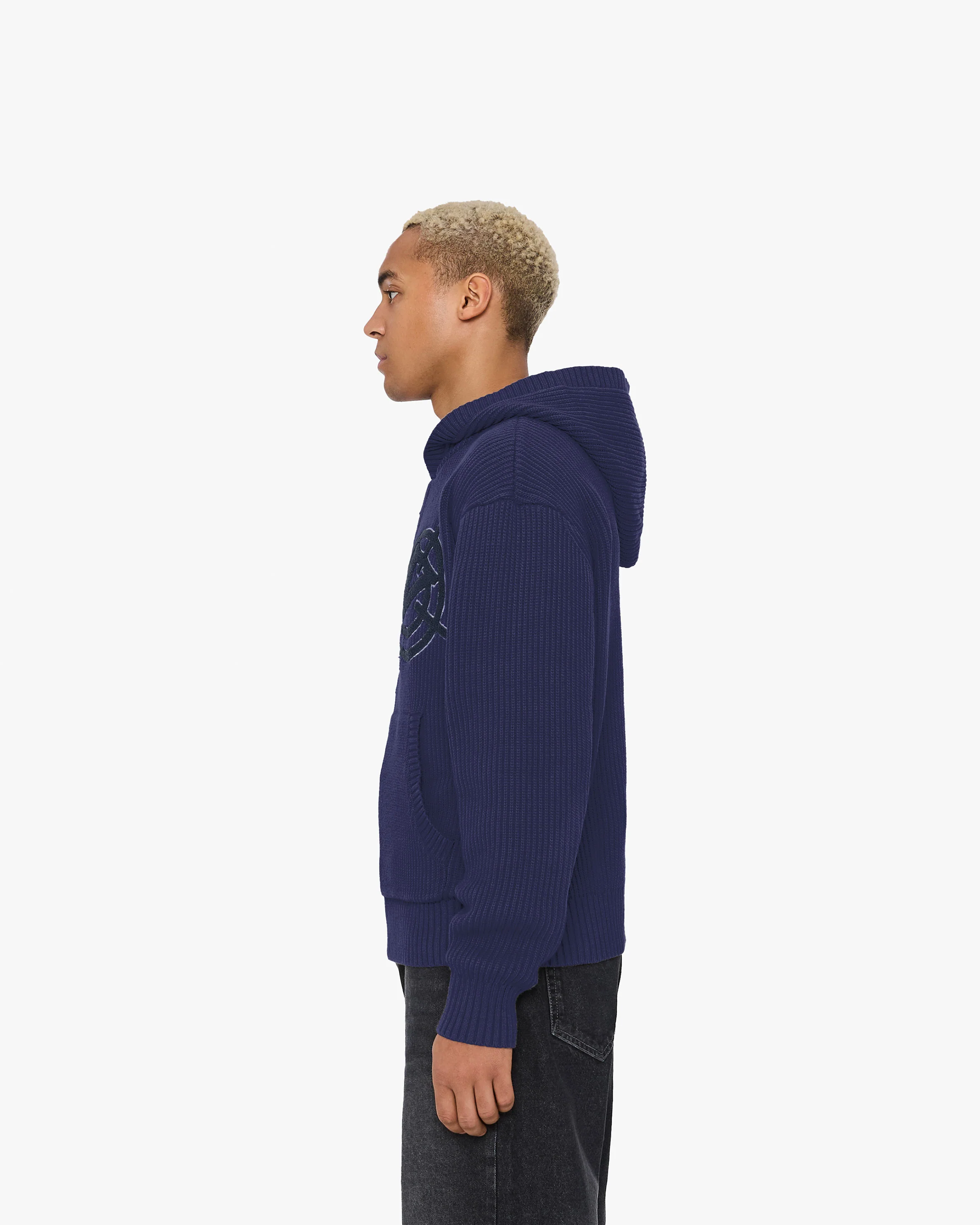 V-LOGO KNIT ZIP HOODIE NAVY - Image 6
