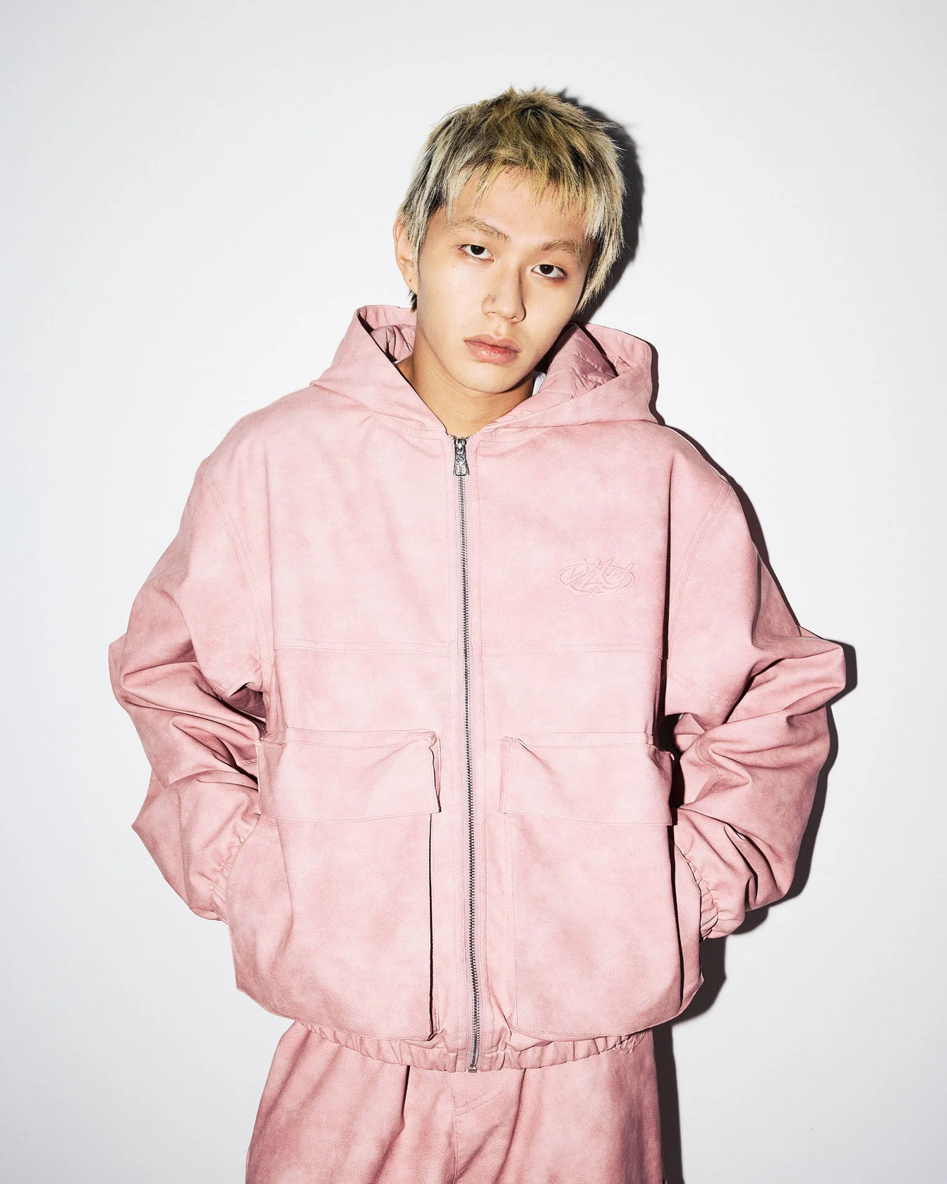 SCRIPT LOGO LEATHER JACKET VINTAGE PINK - Image 8